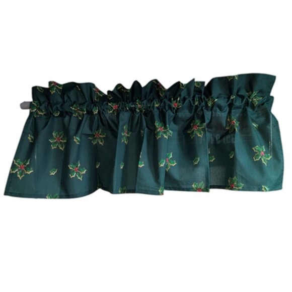 Vintage Sunshine Curtains Holly Berry Leaf Print 58" Valance Window Drape Leaves - Picture 1 of 4